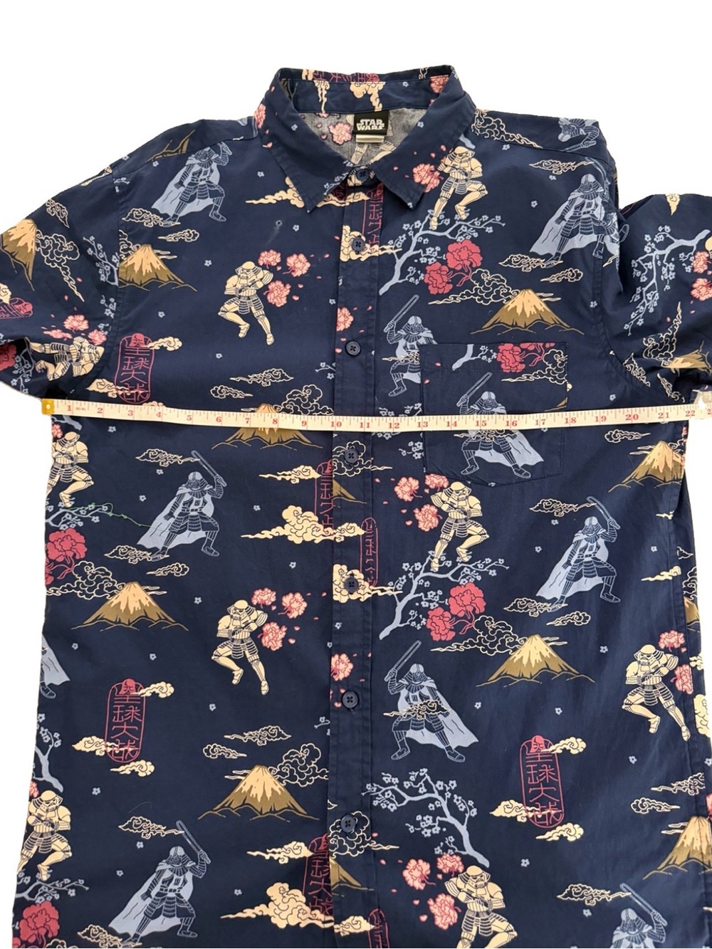 Star Wars Navy Short Sleeve Samurai Print Button-Up Shirt - Picture 3 of 6